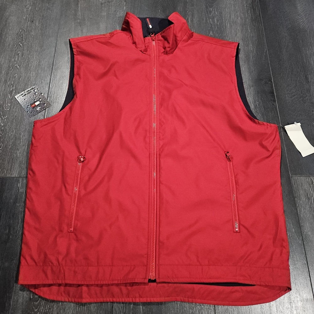 NWT VTG Tommy Hilfiger Golf Vest Men L Red Fleece Lined Water Repellent Full Zip